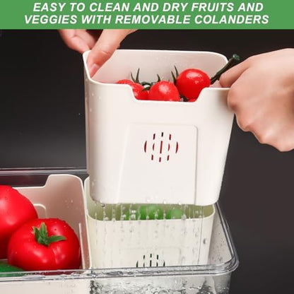 Fruit Storage Containers for Fridge with Lid and Handle, Veggie Tray Bins