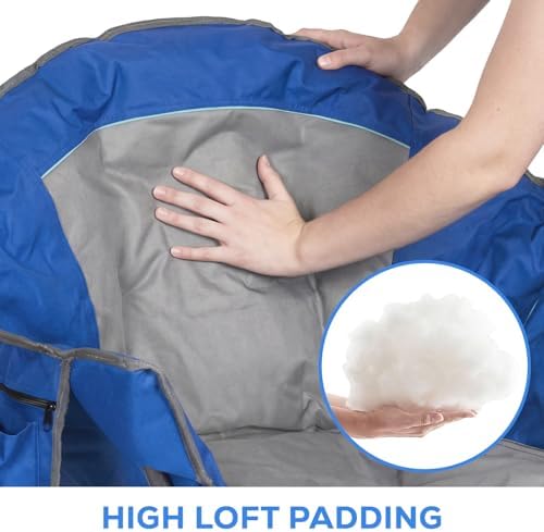 Romswi 2-Pack Oversized XXL Padded Camping Chairs for Adults, 500lbs Heavy Duty Support, 500G Ultra-Thick Cushion Sofa-Like Comfort, Folding Lawn Chair with Cooler Bag & Side Pockets, Blue/Gray
