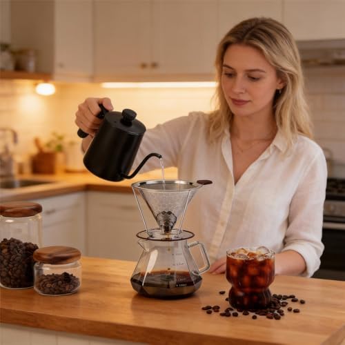 Reusable Stainless Steel Pour Over Coffee Dripper, Paperless V60 Filter
