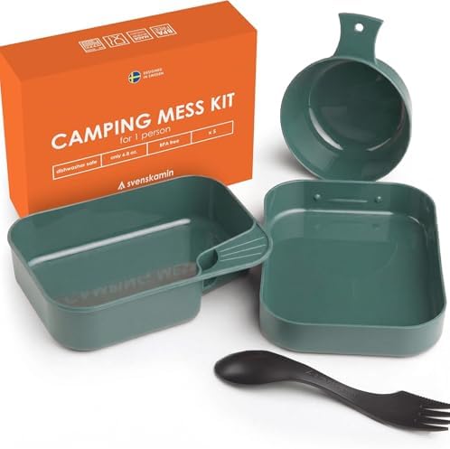Camping Mess Kit with Plate, Bowl, Cup, Spork and Utensils, Reusable Plastic Camping Dinnerware Set, Lightweight BPA Free Dishware for Backpacking, Hiking, Picnic, Travel, Outdoor