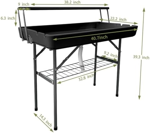 2-Tier Foldable Ice Cooler Table with Drain Hose,Black