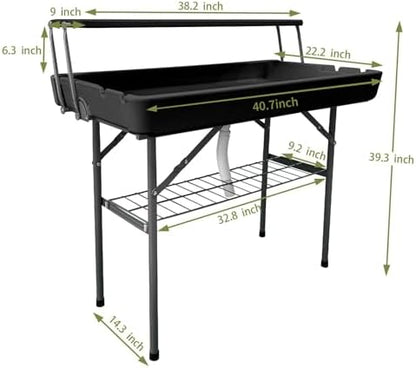 2-Tier Foldable Ice Cooler Table with Drain Hose,Black