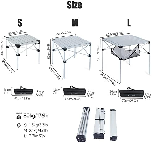 iClimb Lightweight Stable Alu. Folding Square Table Roll Up Top (Silver, S)