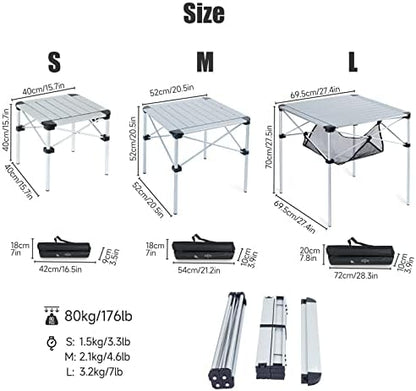 iClimb Lightweight Stable Alu. Folding Square Table Roll Up Top (Silver, S)