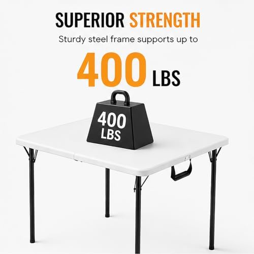 Folding Table, 36in Folding Table Portable with Built-in Handle, Plastic Table with Heavy Duty Steel Legs Supports to 300lbs, Suitable for Party, Camping, Events Indoor&Outdoor Use, White