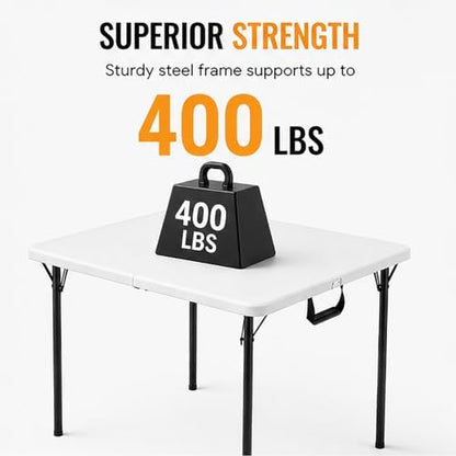 Folding Table, 36in Folding Table Portable with Built-in Handle, Plastic Table with Heavy Duty Steel Legs Supports to 300lbs, Suitable for Party, Camping, Events Indoor&Outdoor Use, White