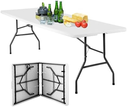 BestOffice | 8FT Folding Table | White | Portable Plastic Table