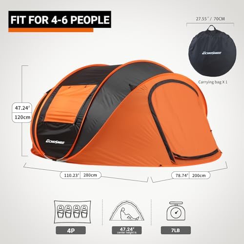 EchoSmile Instant Pop Up Camping Tent, 2/4/6 Person Easy Setup Tent