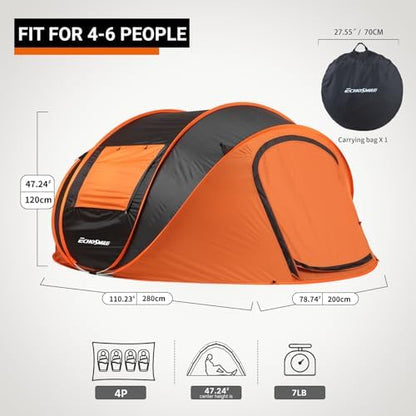 EchoSmile Instant Pop Up Camping Tent, 2/4/6 Person Easy Setup Tent