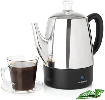 Mixpresso 4 Cup Small Electric Percolator Coffee Pot, Stainless Steel