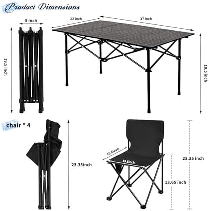 Camping Table with 4 Chairs, Portable Folding Picnic Table Set