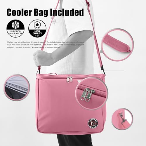 LIBZAKI Oversize 4 in 1 Car Trunk Storage Organizer, Multi Compartment Collapsible Trunk Storage Box with Cooler Bag for Car Truck SUV-Pink