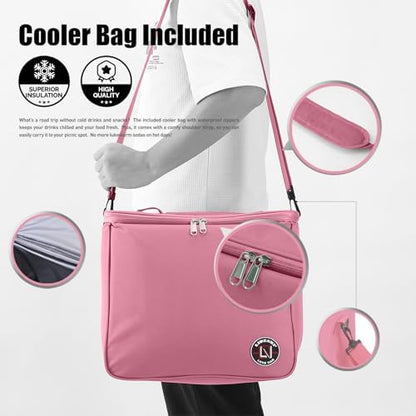 LIBZAKI Oversize 4 in 1 Car Trunk Storage Organizer, Multi Compartment Collapsible Trunk Storage Box with Cooler Bag for Car Truck SUV-Pink