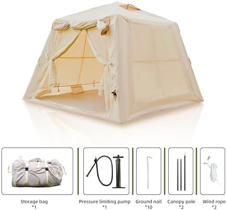 5.76 m ² Inflatable Tents for Camping with Canopy, Blow Up Tent with Hand Pump, Easy Setup InflatableTent 4 Season Tent, Waterproof Oxford Air Glamping Tents for Camping Adult 2-3 Person