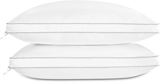 Globon Luxury Feather Down Pillow Standard Queen Size for Sleeping, Hotel Collection Fluffy Pillow, Medium Gusseted Bed Pillows, 18"X26", Pack of 2