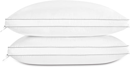 Globon Luxury Feather Down Pillow, Medium Fluffy Pillow King Size, Gusseted Bed Pillows for Sleeping, Hotel Collection Pillows 18"X34", Set of 2