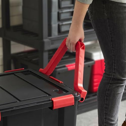 IRIS USA 3-Pack 106 Qt Storage Bins with Gasket Lids, Black/Red