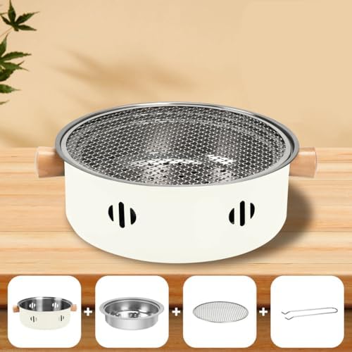 Portable Charcoal Barbecue Grill, 1pc Small Outdoor Camping Grill (Beige)