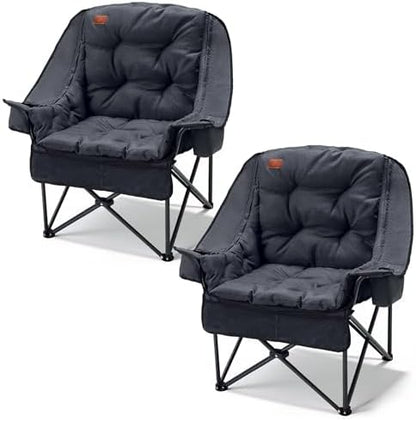 EVER ADVANCED 2 Set Camping Chair Detachable Cushion Supports 400LBS Black