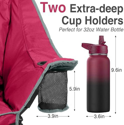 Oversized Camping Chair for Adults - Heavy Duty 400 lbs Padded Folding Chair with Wine Glass Holder, 2 Cup Holders & Side Pockets, Portable Carry Bag for RV, Tailgating, Lawn