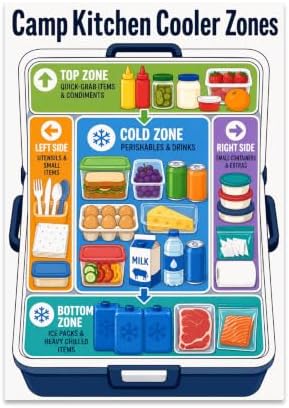 Camp Kitchen Cooler Zones Poster - Outdoor Cooking Guide - 13x19