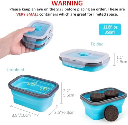Collapsible Food Storage Containers with Lids & Vent, 11.8 oz, Kitchen Stacking Silicone Collapsible Meal Prep Container Set for Leftover, Microwave Freezer Dishwasher Safe, Blue Small 4 Pack
