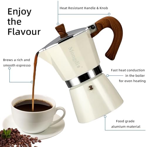 Mongdio Stovetop Espresso Maker Moka Pot, Cuban Coffee Maker Stove top coffee maker Moka Italian Espresso Greca Coffee Maker Brewer Percolator, 3 Espresso Cups, 5 oz - White
