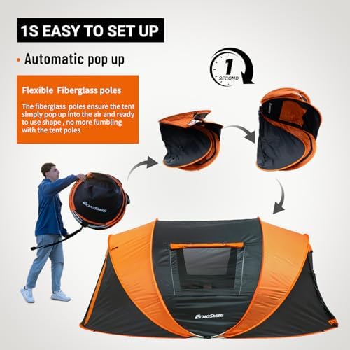 EchoSmile Instant Pop Up Camping Tent, 2/4/6 Person Easy Setup Tent