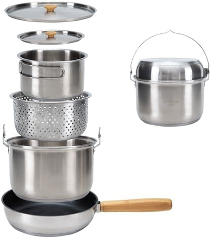 KingCamp Camping Cookware Set, 304 Stainless Steel Camping Pot for 4-6