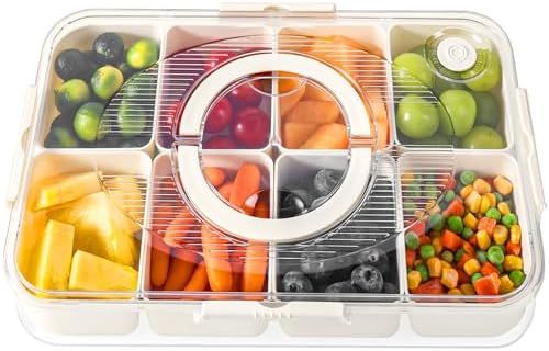 LUXEAR Divided Serving Tray with Lid and Handle Snack Box Charcuterie Container Dishwasher Safe 8 Compartment Snack Platters Portable Clear Organizer for Fruits, Candy, Snacks, Picnic, Travel