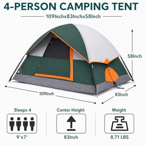 Simple Deluxe 2/4/6/8 Person Cabin Tents for Camping, Outdoor Tent 5-Minute Quick Setup with Mesh Doors, Windows, Waterproof & Sturdy Poles, Ideal for Family Camping, Hiking Outdoor Use