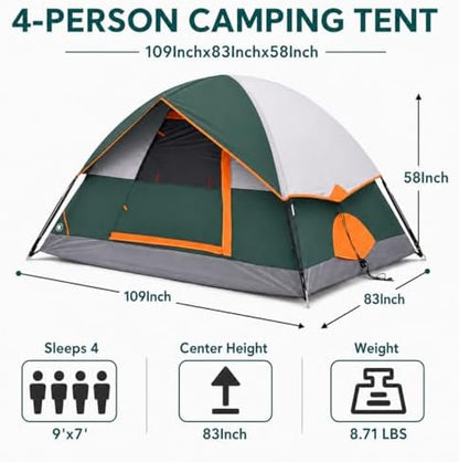 Simple Deluxe 2/4/6/8 Person Cabin Tents for Camping, Outdoor Tent 5-Minute Quick Setup with Mesh Doors, Windows, Waterproof & Sturdy Poles, Ideal for Family Camping, Hiking Outdoor Use