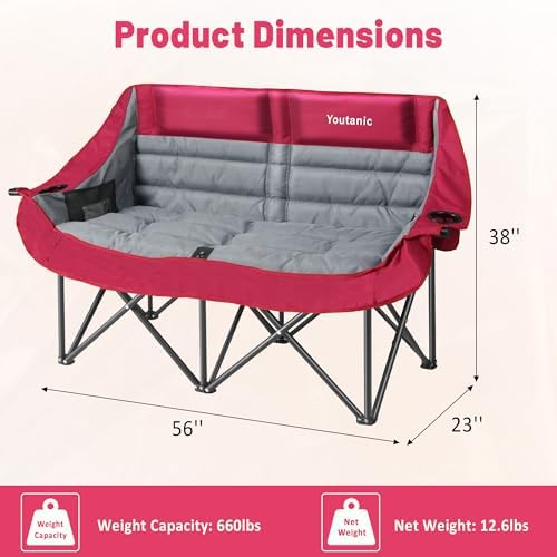 Youtanic Oversized Extra Large Double Padded Camping Chair up to 660lbs