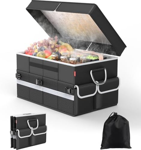 Cooler Bag – Soft Travel Cooler Holds 45 Cans, Stays Cold for 8H & Warm for 7H – Portable Car Trunk Organizer for Camping, Beach, Picnic-Black