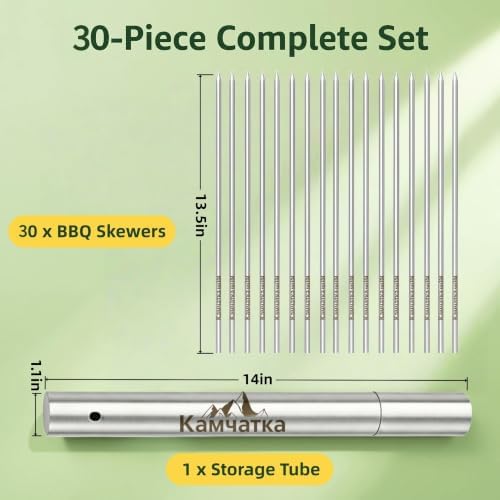 Kabob Skewers,13.5 Inch 304 Stainless Steel Round Sticks,30 Pack