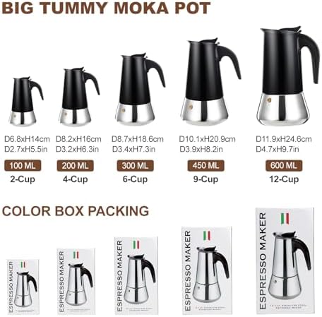 2 Cup Stovetop Espresso Maker Stainless Steel Moka Pot Stove Top Percolator Italian Coffee Makers Capable Mocha Greca Machine Cafe Classic Induction Cookers for Home and Camping 100ml 3.3oz