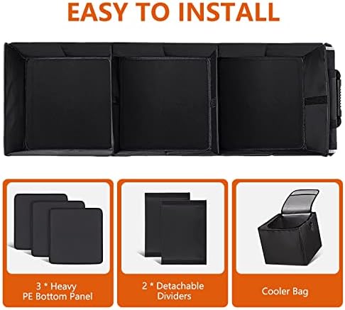 AOPHY Car Trunk Organizer with Insulated Cooler Bag, Foldable & Waterproof Storage Organizer with Lid for SUV, Truck, Sedan - 4 Large Adjustable Compartments, Heavy Duty & Collapsible Design