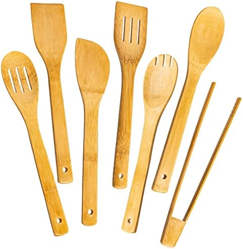 Eisinly 7-Piece Wooden Cooking Spoons, Natural Bamboo Utensil Set
