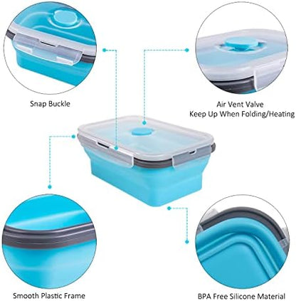 Collapsible Food Storage Containers with Airtight Lid, 4 Sizes, Annaklin Small and Large Stacking Silicone Collapsible Meal Prep Container Set for Leftover, Microwave Freezer Dishwasher Safe, Set of 4