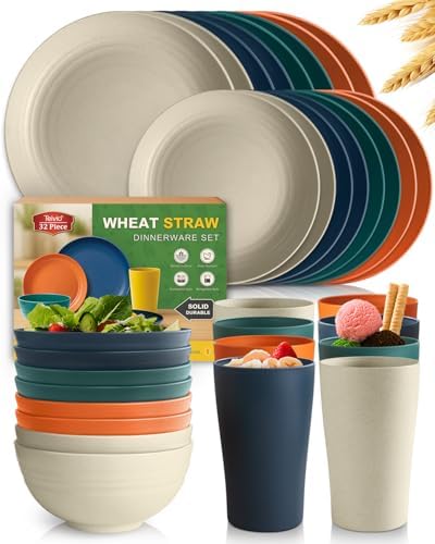 Teivio 32-Piece Plates and Bowls Sets for 8,Colorful Kitche Dinnerware Sets