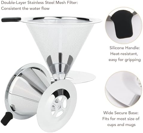 Premium Pour Over Coffee Dripper with Reusable Stainless Steel Filter – Portable, Easy Clean Coffee Maker for Single Cup Brewing – Ideal for Home, Office, Camping
