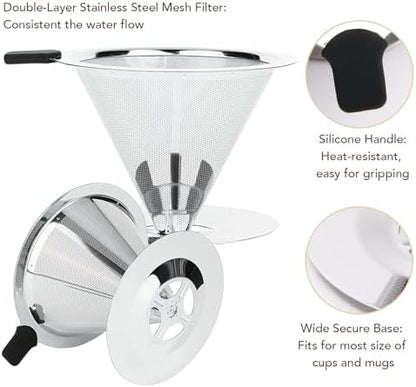 Premium Pour Over Coffee Dripper with Reusable Stainless Steel Filter – Portable, Easy Clean Coffee Maker for Single Cup Brewing – Ideal for Home, Office, Camping
