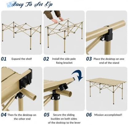 Camping Table with 4 Chairs, Portable Folding Picnic Table Set-Beige