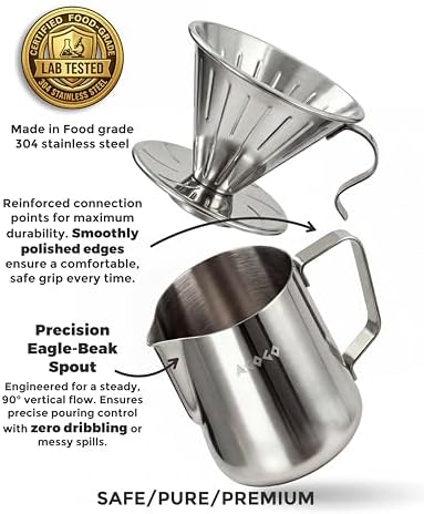 AGOGO Stainless Pour Over Coffee Maker Set, 50 Paper Filters, 30oz, Sliver