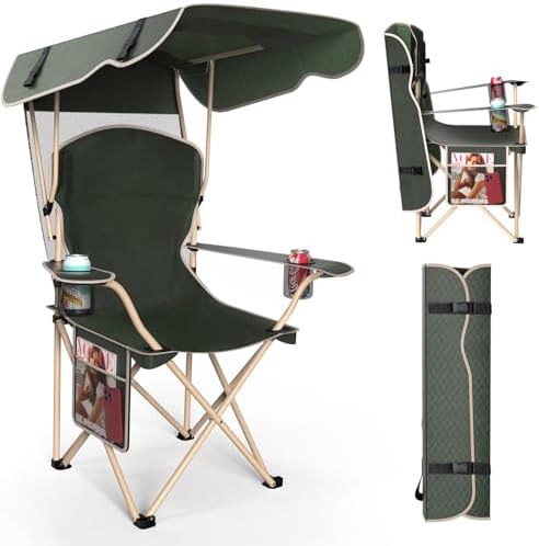 VTOY Portable Folding Camping Chair with Canopy, Outdoor Sun Shade Chair