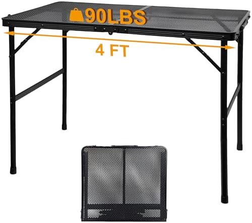GREGIN Folding Camping Grill Table, Outdoor Metal Table. Foldable, Portable