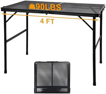 GREGIN Folding Camping Grill Table, Outdoor Metal Table. Foldable, Portable