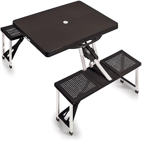 Picnic TIME Portable Folding Picnic Table with Seats for 4, Collapsible Aluminum Table with Benches & Umbrella Hole, Lightweight Foldable Table for Camping, Travel, Backyard, Tailgating