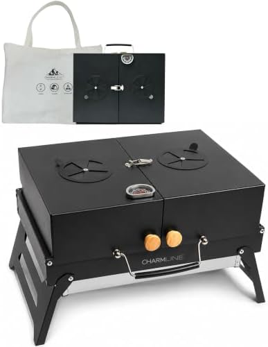 Charmline Portable Tabletop Charcoal Grill with Lid, Thermometer & Handle
