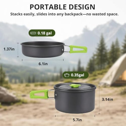 aiGear Camping Cookware with Pot Pan Kettle Cutlery Tableware 1-2 People